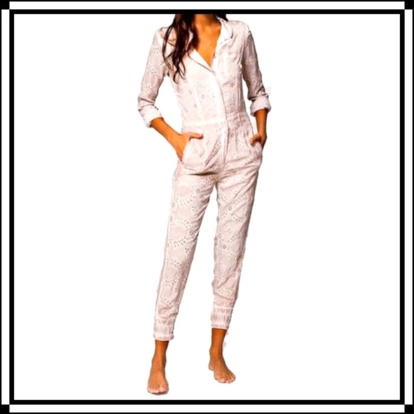 YFB | Levi Eyelet Jumpsuit in Sea Salt Oil Wash (Lt. Pink) Size Small - Picture 15 of 15
